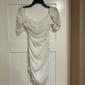 Hello Molly White Sequin Off the Shoulder Mini Dress